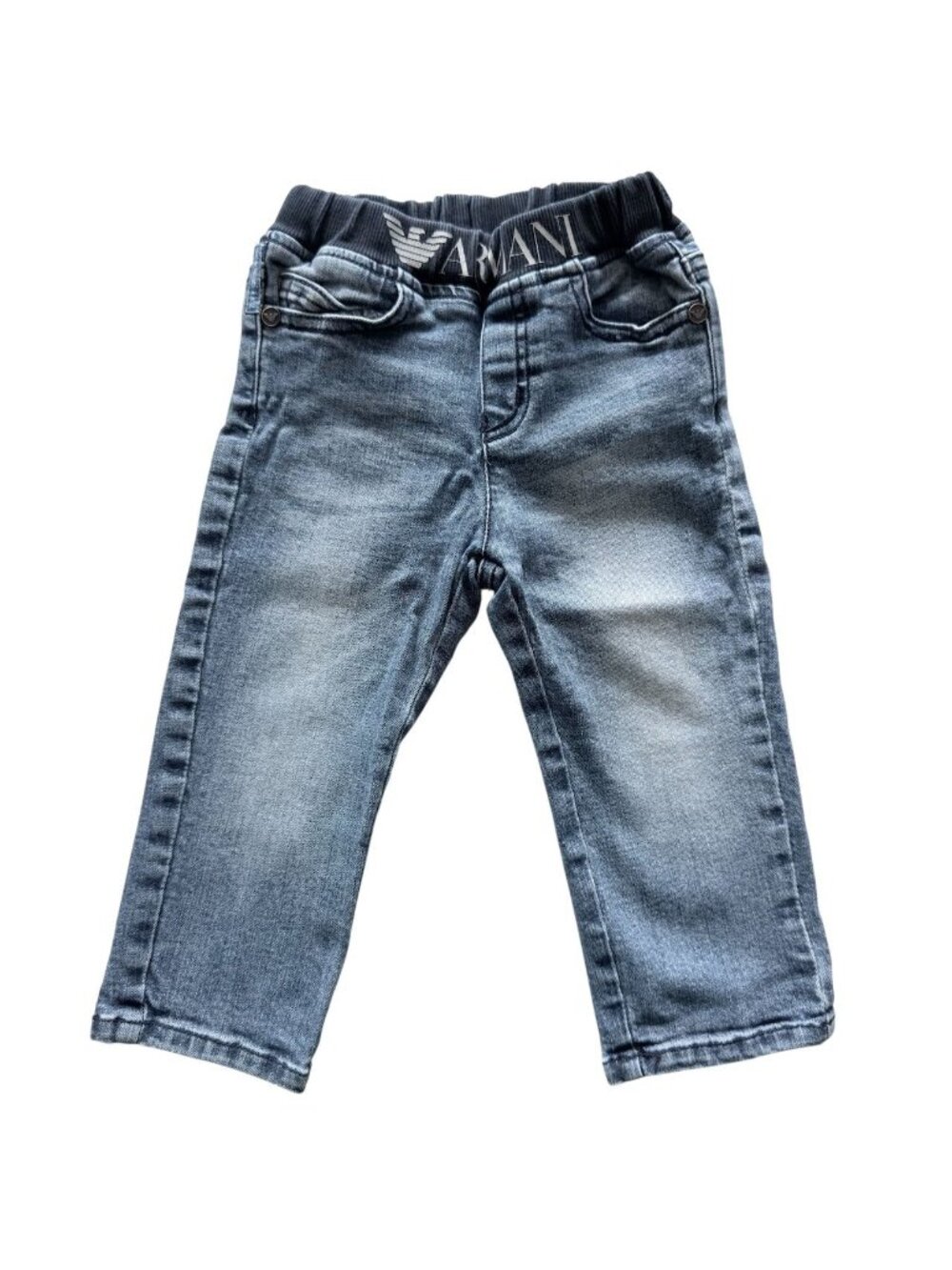 Armani Unisex Jeans 12 Months Distressed Pull-Up Jeans With Logo Waistband